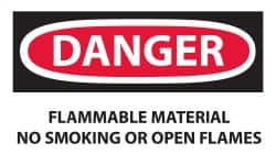 NMC - Accident Prevention Label, Header: DANGER - Legend: Danger - Flammable Material - No Smoking or Open Flames, English, Red, Black & White, 5" Long x 3" High, Sign Muscle Finish - Benchmark Tooling