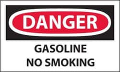NMC - Accident Prevention Label, Header: DANGER - Legend: Danger - Gasoline - No Smoking, English, Red, Black & White, 5" Long x 3" High, Sign Muscle Finish - Benchmark Tooling