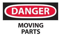NMC - Accident Prevention Label, Header: DANGER - Legend: Danger - Moving Parts, English, Red, Black & White, 5" Long x 3" High, Sign Muscle Finish - Benchmark Tooling