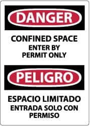 NMC - Accident Prevention Label, Header: DANGER - Legend: Danger - Confined Space - Enter by Permit Only, English & Spanish, Black, Red & White, 3" Long x 5" High, Sign Muscle Finish - Benchmark Tooling