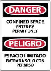 NMC - Accident Prevention Label, Header: DANGER - Legend: Danger - Confined Space - Enter by Permit Only, English & Spanish, Black, Red & White, 3" Long x 5" High, Sign Muscle Finish - Benchmark Tooling