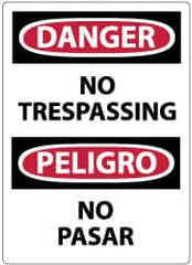 NMC - "Danger - No Trespassing", 14" Long x 10" Wide, Pressure-Sensitive Vinyl Safety Sign - Rectangle, 0.004" Thick, Use for Security & Admittance - Benchmark Tooling