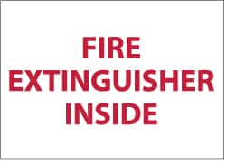 NMC - Fire Extinguisher Inside, Pressure Sensitive Vinyl Fire Sign - 5" Wide x 3" High - Benchmark Tooling