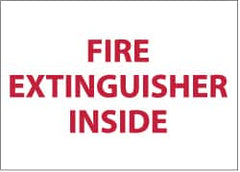 NMC - Fire Extinguisher Inside, Pressure Sensitive Vinyl Fire Sign - 5" Wide x 3" High - Benchmark Tooling