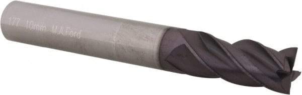 M.A. Ford - 10mm, 22mm LOC, 10mm Shank Diam, 72mm OAL, 4 Flute, Solid Carbide Square End Mill - Single End, TiAlN Finish, Spiral Flute, Variable° Helix, Centercutting, Right Hand Cut, Right Hand Flute, Series 177 - Benchmark Tooling