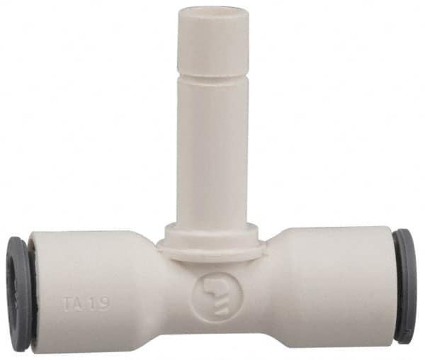 Parker - 3/8 x 3/8" OD, Bio-Sourced Nylon 11 Push-to-Connect Plug-In Tee - 190 Max psi, 3/8" Stem Diam, White - Benchmark Tooling