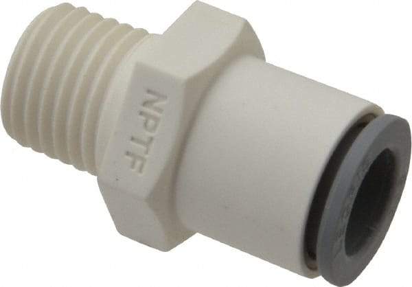 Parker - 3/8" OD, 1/4 NPTF, Bio-Sourced Nylon 11 Push-to-Connect Male Connector - 190 Max psi, White - Benchmark Tooling