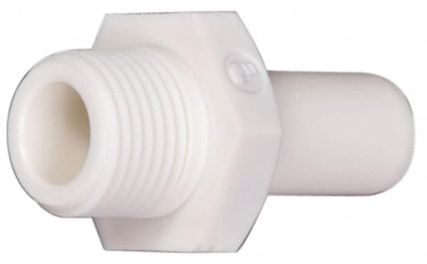 Parker - 3/8" OD, 1/4 NPTF, Bio-Sourced Nylon 11 Push-to-Connect Stem Adapter - 190 Max psi, White - Benchmark Tooling