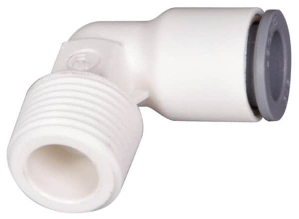 Parker - 1/4" OD, 3/8 NPTF, Bio-Sourced Nylon 11 Push-to-Connect Male Elbow - 230 Max psi, White - Benchmark Tooling