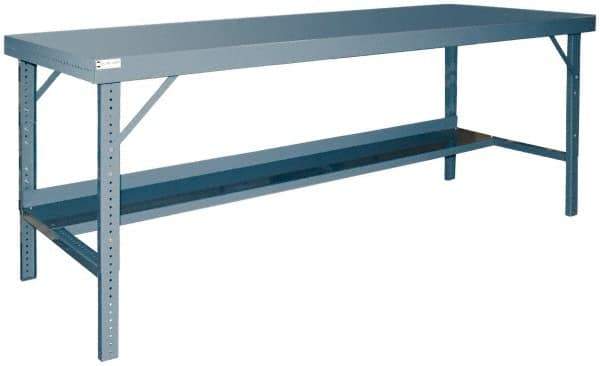 Durham - 120 Wide x 36" Deep x 28" High, Steel Workbench - Rolled Edge, Adjustable Height Folding Legs - Benchmark Tooling