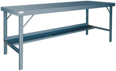 Durham - 96 Wide x 30" Deep x 28" High, Steel Workbench - Rolled Edge, Adjustable Height Folding Legs - Benchmark Tooling