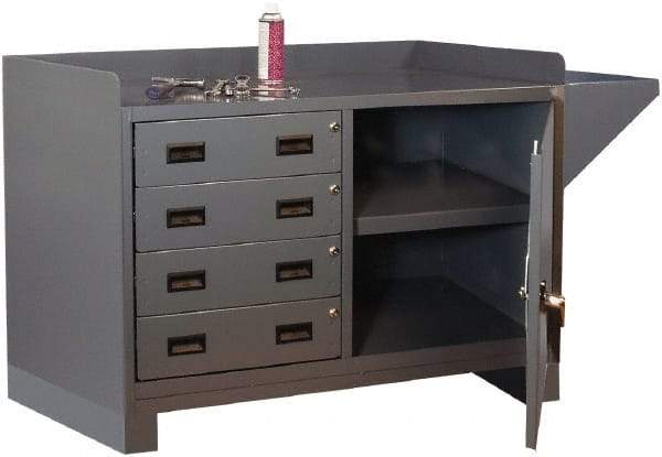Durham - 4 Drawer, 1 Shelf Industrial Workstation - 2,000 Lb Capacity, Gray, 60" Wide x 38" High - Benchmark Tooling