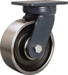 Hamilton - 8" Diam x 3" Wide x 10-1/2" OAH Top Plate Mount Swivel Caster - Forged Steel, 4,800 Lb Capacity, Tapered Roller Bearing, 5-1/4 x 7-1/4" Plate - Benchmark Tooling