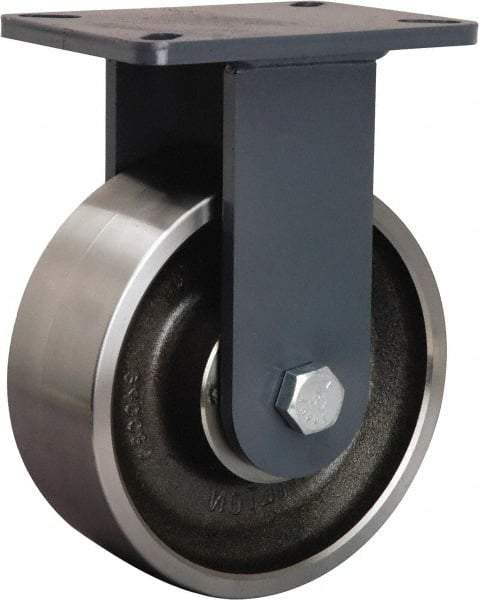 Hamilton - 8" Diam x 3" Wide x 10-1/2" OAH Top Plate Mount Rigid Caster - Forged Steel, 6,000 Lb Capacity, Sealed Precision Ball Bearing, 5-1/4 x 7-1/4" Plate - Benchmark Tooling