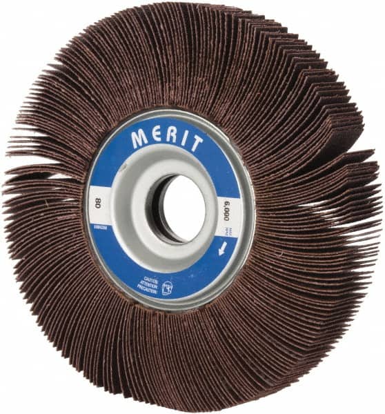 Merit Abrasives - 6" Diam, 80 Grit Aluminum Oxide Unmounted Flap Wheel - 1" Hole, 1" Wide, Coated, Medium Grade, 6,000 Max RPM , Cloth Backing - Benchmark Tooling