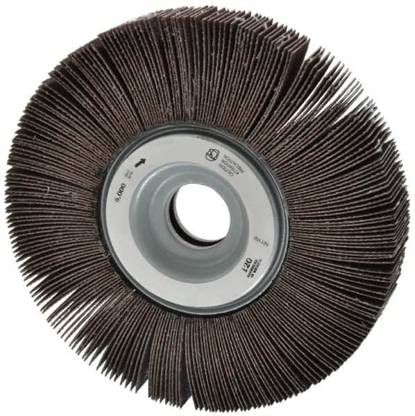 Merit Abrasives - 6" Diam, 120 Grit Aluminum Oxide Unmounted Flap Wheel - 1" Hole, 1" Wide, Coated, Fine Grade, 6,000 Max RPM , Cloth Backing - Benchmark Tooling