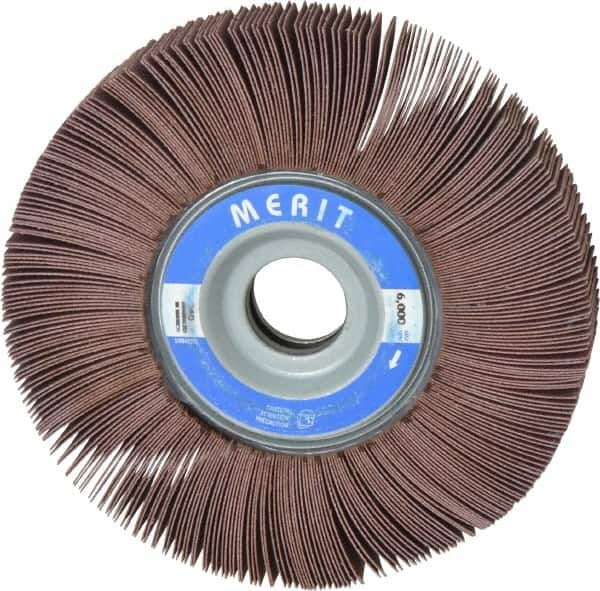 Merit Abrasives - 6" Diam, 240 Grit Aluminum Oxide Unmounted Flap Wheel - 1" Hole, 1" Wide, Coated, Very Fine Grade, 6,000 Max RPM , Cloth Backing - Benchmark Tooling