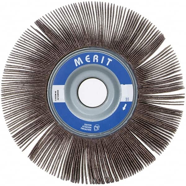 Merit Abrasives - 5" Diam, 40 Grit Ceramic Unmounted Flap Wheel - 5/8" Hole, 1-1/2" Wide, Coated, Coarse Grade, 12,000 Max RPM , Cloth Backing - Benchmark Tooling