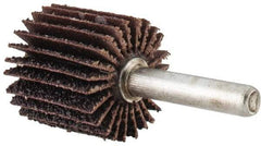 Merit Abrasives - 1" Diam x 1" Face Width, Coarse Aluminum Oxide Coated Mounted Flap Wheel - 1/4" Shank Mount, 40 Grit, Cloth Backing, 30,000 Max RPM - Benchmark Tooling