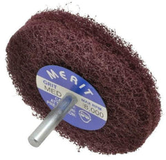 Merit Abrasives - 3" Diam, Medium Mounted Scrubber Buffing Wheel - 2 Ply, Medium Grade, 1/4" Shank Diam, 8,000 RPM - Benchmark Tooling