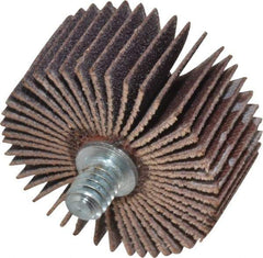 Merit Abrasives - 1-3/8" Diam x 5/8" Face Width, Fine Aluminum Oxide Coated Mounted Flap Wheel - 1/4-20 Threaded Mount, 120 Grit, Cloth Backing, 30,000 Max RPM - Benchmark Tooling