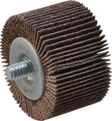 Merit Abrasives - 1-5/8" Diam x 1" Face Width, Medium Aluminum Oxide Coated Mounted Flap Wheel - 1/4-20 Threaded Mount, 80 Grit, Cloth Backing, 25,000 Max RPM - Benchmark Tooling