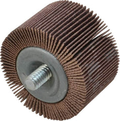 Merit Abrasives - 1-5/8" Diam x 1" Face Width, Fine Aluminum Oxide Coated Mounted Flap Wheel - 1/4-20 Threaded Mount, 120 Grit, Cloth Backing, 25,000 Max RPM - Benchmark Tooling