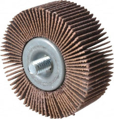 Merit Abrasives - 2" Diam x 3/4" Face Width, Medium Aluminum Oxide Coated Mounted Flap Wheel - 1/4-20 Threaded Mount, 80 Grit, Cloth Backing, 25,000 Max RPM - Benchmark Tooling