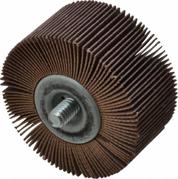 Merit Abrasives - 2" Diam x 1" Face Width, Very Fine Aluminum Oxide Coated Mounted Flap Wheel - 1/4-20 Threaded Mount, 240 Grit, Cloth Backing, 25,000 Max RPM - Benchmark Tooling