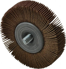 Merit Abrasives - 2-1/2" Diam x 1/2" Face Width, Very Fine Aluminum Oxide Coated Mounted Flap Wheel - 1/4-20 Threaded Mount, 180 Grit, Cloth Backing, 20,000 Max RPM - Benchmark Tooling