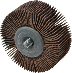 Merit Abrasives - 2-1/2" Diam x 1" Face Width, Medium Aluminum Oxide Coated Mounted Flap Wheel - 1/4-20 Threaded Mount, 60 Grit, Cloth Backing, 20,000 Max RPM - Benchmark Tooling