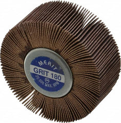 Merit Abrasives - 2-1/2" Diam x 1" Face Width, Very Fine Aluminum Oxide Coated Mounted Flap Wheel - 1/4-20 Threaded Mount, 180 Grit, Cloth Backing, 20,000 Max RPM - Benchmark Tooling