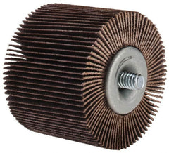 Merit Abrasives - 2" Diam x 1-1/2" Face Width, Fine Aluminum Oxide Coated Mounted Flap Wheel - 1/4-20 Threaded Mount, 120 Grit, Cloth Backing, 25,000 Max RPM - Benchmark Tooling