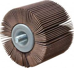 Merit Abrasives - 2" Diam x 1-1/2" Face Width, Very Fine Aluminum Oxide Coated Mounted Flap Wheel - 1/4-20 Threaded Mount, 180 Grit, Cloth Backing, 25,000 Max RPM - Benchmark Tooling