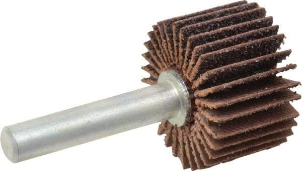 Merit Abrasives - 1" Diam x 5/8" Face Width, Medium Ceramic Alumina Coated Mounted Flap Wheel - 1/4" Shank Mount, 60 Grit, Cloth Backing, 30,000 Max RPM - Benchmark Tooling