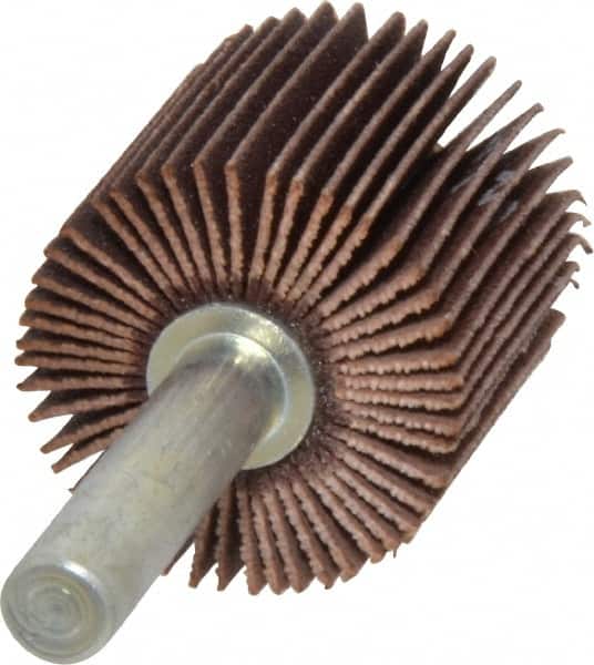 Merit Abrasives - 1" Diam x 1" Face Width, Very Fine Ceramic Alumina Coated Mounted Flap Wheel - 1/4" Shank Mount, 240 Grit, Cloth Backing, 30,000 Max RPM - Benchmark Tooling