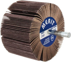 Merit Abrasives - 3" Diam x 2" Face Width, Very Fine Ceramic Alumina Coated Mounted Flap Wheel - 1/4" Shank Mount, 240 Grit, 20,000 Max RPM - Benchmark Tooling