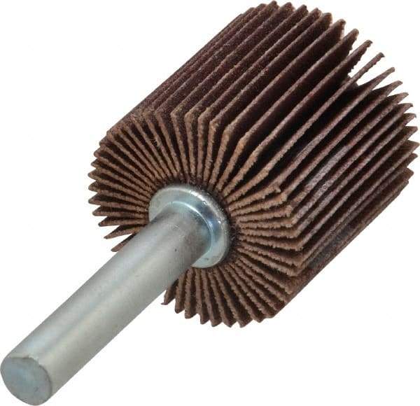 Merit Abrasives - 1" Diam x 1" Face Width, Extra Fine Ceramic Alumina Coated Mounted Flap Wheel - 1/4" Shank Mount, 320 Grit, Cloth Backing, 30,000 Max RPM - Benchmark Tooling