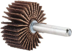 Merit Abrasives - 1-3/8" Diam x 5/8" Face Width, Medium Aluminum Oxide Coated Mounted Flap Wheel - 1/4" Shank Mount, 60 Grit, Cloth Backing, 30,000 Max RPM - Benchmark Tooling