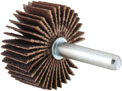 Merit Abrasives - 1-3/8" Diam x 5/8" Face Width, Medium Aluminum Oxide Coated Mounted Flap Wheel - 1/4" Shank Mount, 80 Grit, Cloth Backing, 30,000 Max RPM - Benchmark Tooling