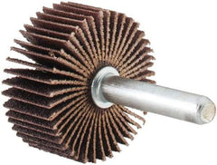 Merit Abrasives - 1-3/8" Diam x 5/8" Face Width, Fine Aluminum Oxide Coated Mounted Flap Wheel - 1/4" Shank Mount, 120 Grit, Cloth Backing, 30,000 Max RPM - Benchmark Tooling