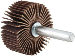 Merit Abrasives - 1-3/8" Diam x 5/8" Face Width, Very Fine Aluminum Oxide Coated Mounted Flap Wheel - 1/4" Shank Mount, 180 Grit, Cloth Backing, 30,000 Max RPM - Benchmark Tooling