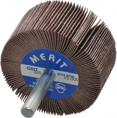 Merit Abrasives - 2" Diam x 1" Face Width, Extra Fine Ceramic Alumina Coated Mounted Flap Wheel - 1/4" Shank Mount, 320 Grit, Cloth Backing, 25,000 Max RPM - Benchmark Tooling
