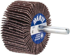 Merit Abrasives - 2" Diam x 1" Face Width, Coarse Aluminum Oxide Coated Mounted Flap Wheel - 1/4" Shank Mount, 40 Grit, Cloth Backing, 25,000 Max RPM - Benchmark Tooling