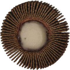 Merit Abrasives - 1-3/16" Diam x 1/4" Face Width, Fine Aluminum Oxide Coated Mounted Flap Wheel - 1/4" Shank Mount, 120 Grit, Cloth Backing, 25,000 Max RPM - Benchmark Tooling