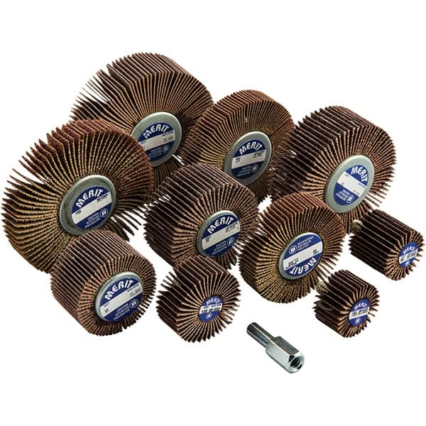 Merit Abrasives - 10 Piece Flap Wheel Kit - 1 & 3" Wheel, 1/4-20 Shank - Benchmark Tooling