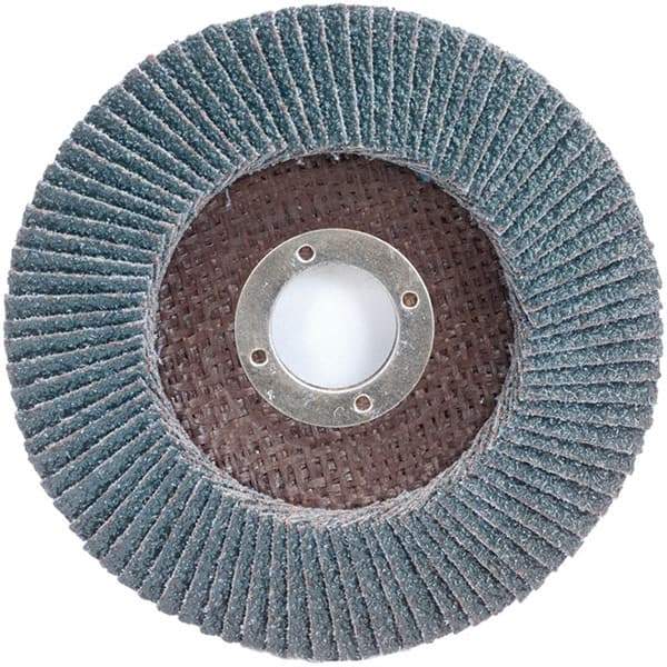 Merit Abrasives - 80 Grit, 4-1/2" Disc Diam, 7/8" Center Hole, Type 29 Zirconia Alumina Flap Disc - 13,000 Max RPM, Fiberglass Backing, Arbor Attaching System, Coated - Benchmark Tooling