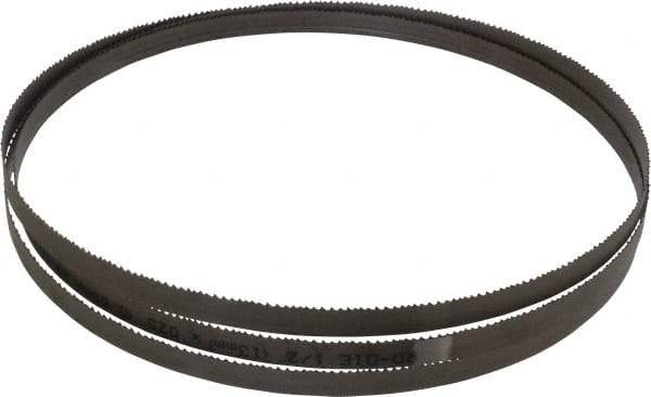 Starrett - 8 to 12 TPI, 7' 11-1/2" Long x 1/2" Wide x 0.025" Thick, Welded Band Saw Blade - Bi-Metal, Toothed Edge, Raker Tooth Set, Contour Cutting - Benchmark Tooling