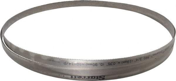 Starrett - 10 to 14 TPI, 12' 6" Long x 3/4" Wide x 0.035" Thick, Welded Band Saw Blade - Bi-Metal, Toothed Edge, Raker Tooth Set, Contour Cutting - Benchmark Tooling