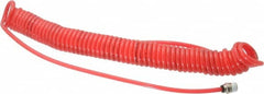 PRO-SOURCE - 0.16 ID, 1/4 Thread, 20' Long, Red Polyurethane Coiled & Self Storing Hose - 125 Max psi, Male Swivel x Male Swivel - Benchmark Tooling